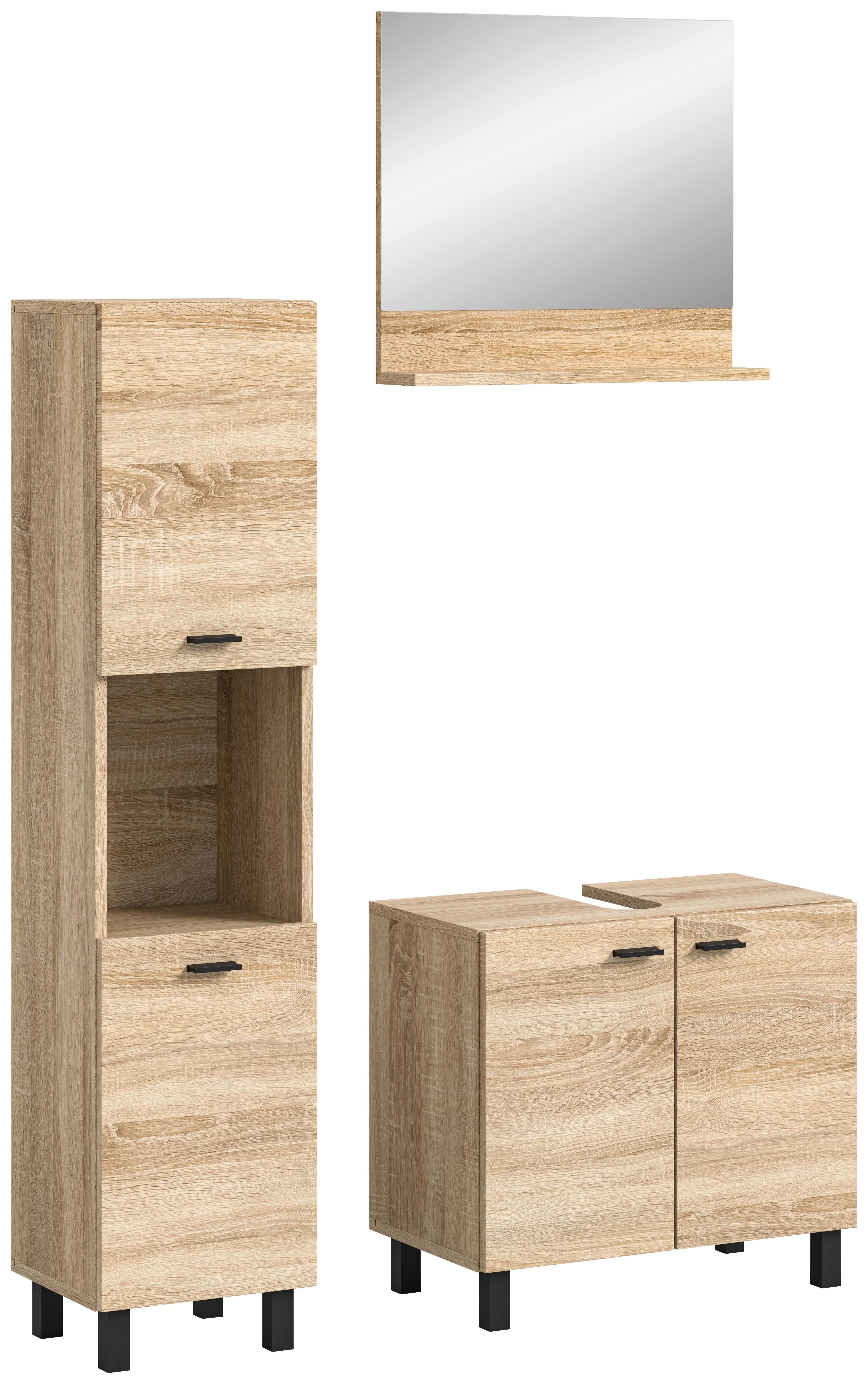 Badezimmer Boston Sonoma Eiche Dekor - Schwarz/Sonoma Eiche, MODERN, Glas/Holzwerkstoff (87cm) - MID.YOU