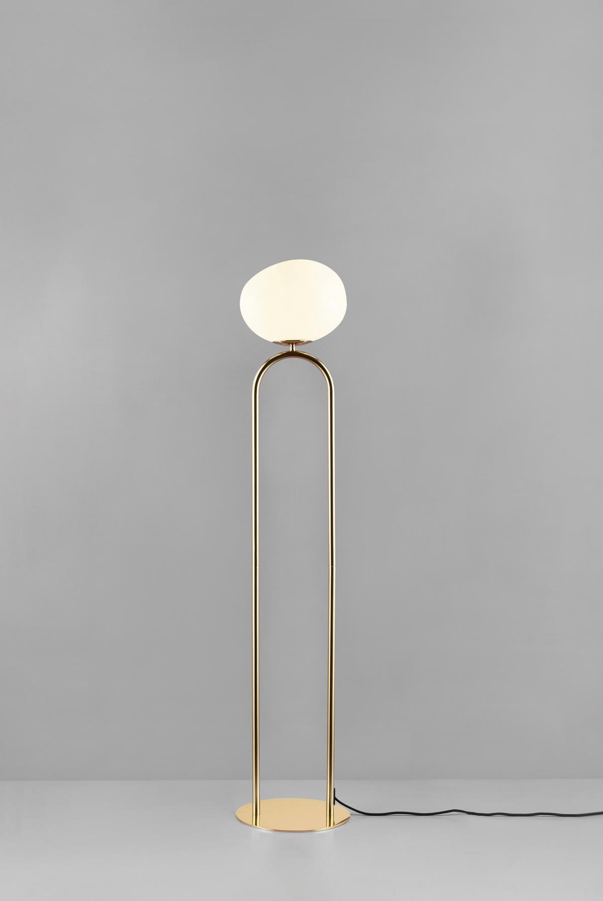 Stehleuchte Shapes Stehla Weiß D: 28 cm - Messingfarben/Weiß, KONVENTIONELL, Glas/Metall (28/135cm) - Nordlux