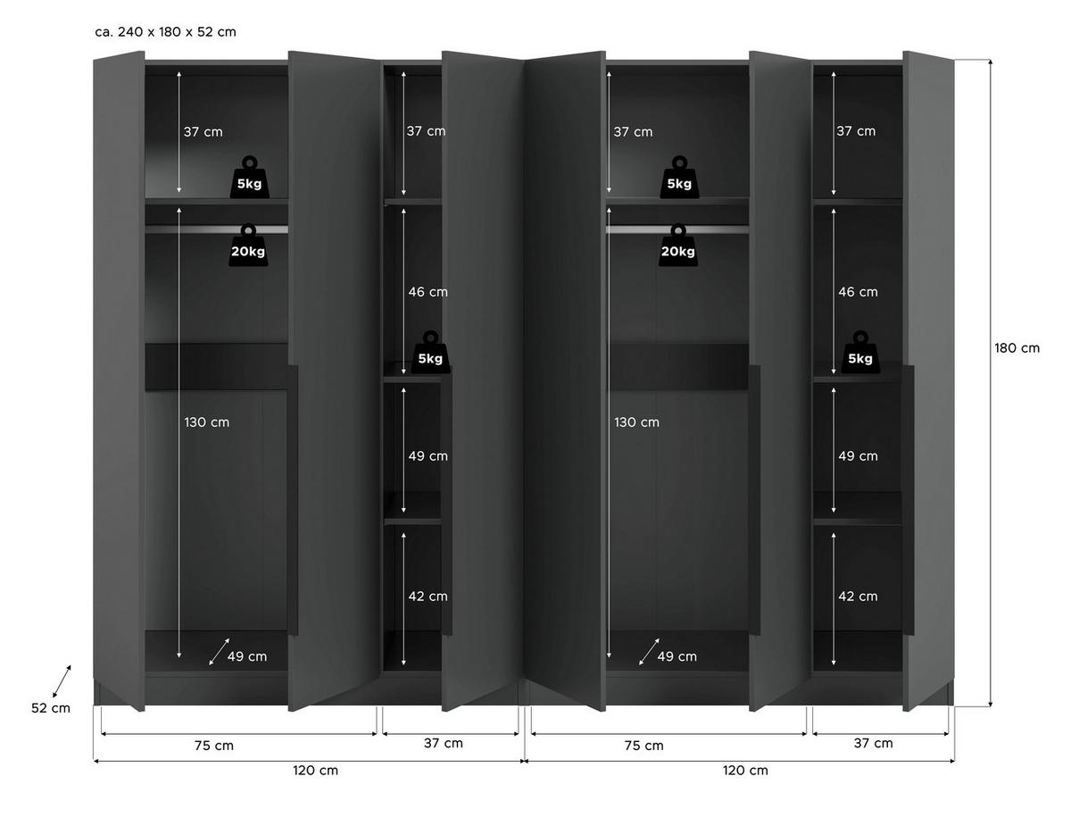 Drehtürenschrank Kopenhagen Anthrazit B: 240 Cm - Anthrazit, MODERN, Holzwerkstoff (240/181/52cm) - MID.YOU