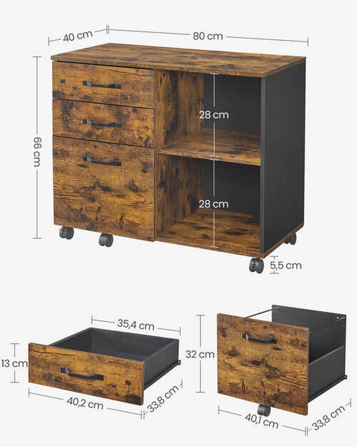 Rollcontainer Iron B: 80 cm Braun/Schwarz - Schwarz/Braun, Basics, Holz/Holzwerkstoff (80/66/40cm) - Boxxx