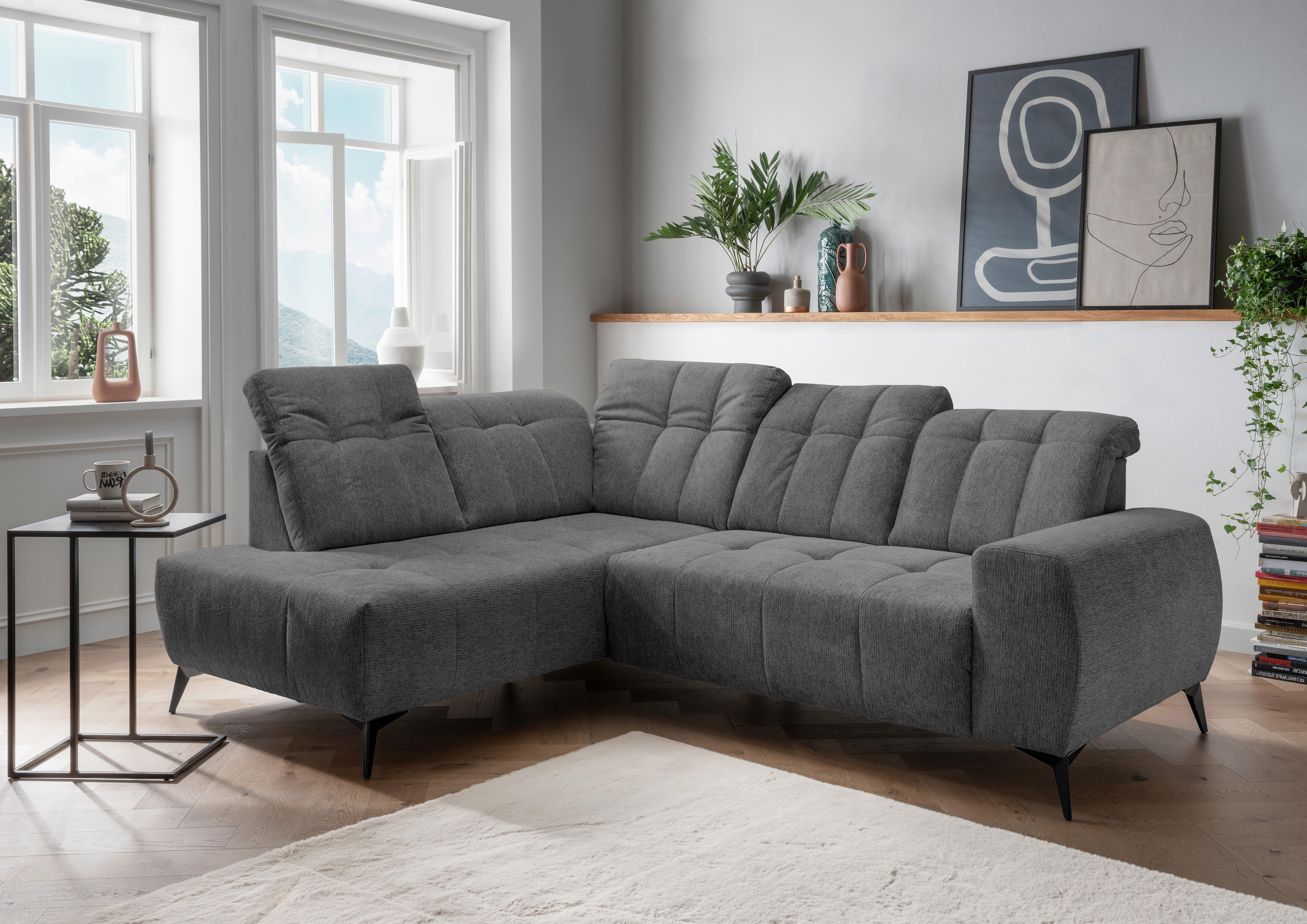 Ecksofa mit USB Anschluss Sano, Anthrazit, S: 200x261 cm - Anthrazit/Schwarz, MODERN, Textil (200/261cm) - Livetastic