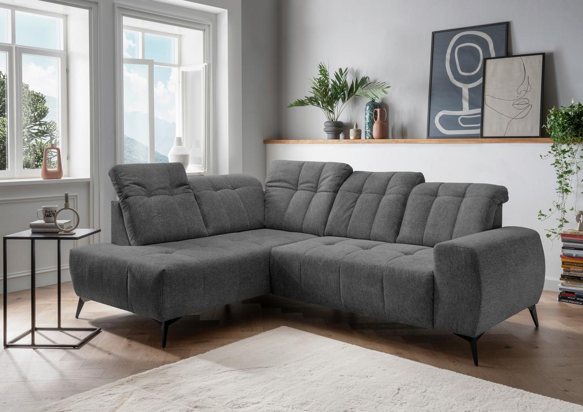 Ecksofa mit USB Anschluss Sano, Anthrazit, S: 200x261 cm - Anthrazit/Schwarz, MODERN, Textil (200/261cm) - Livetastic