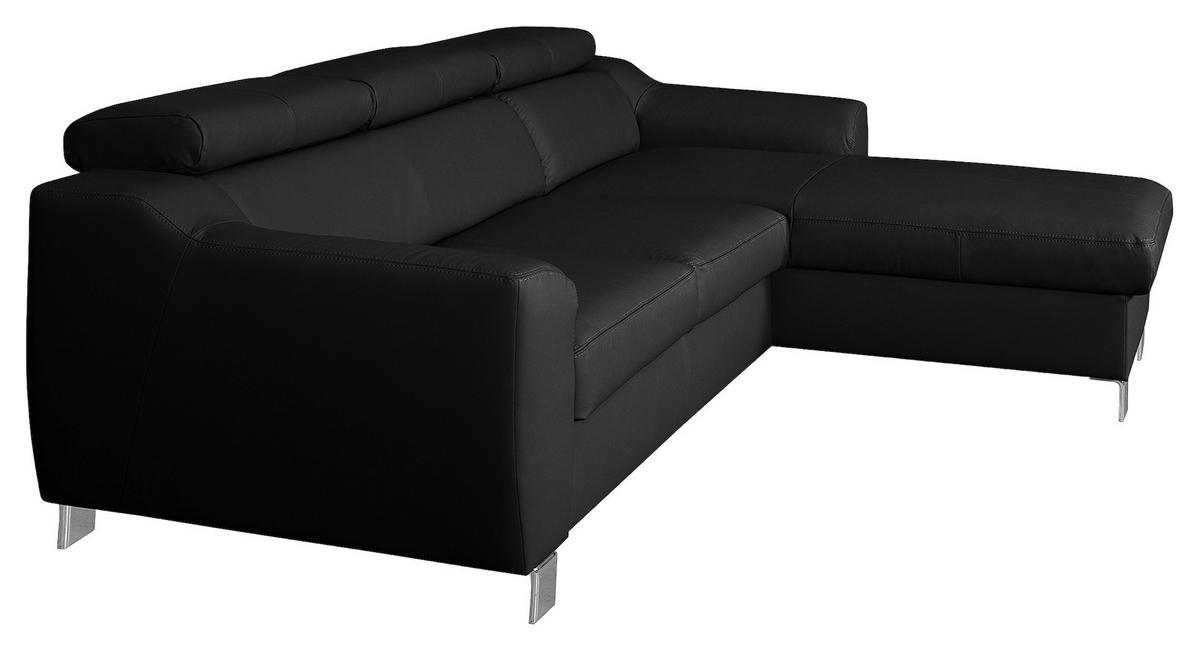 Ecksofa Aspen Mit Bettkasten Lederlook Schwarz 242x176 Cm - Chromfarben/Schwarz, Design, Leder/Textil (242/176cm) - Livetastic