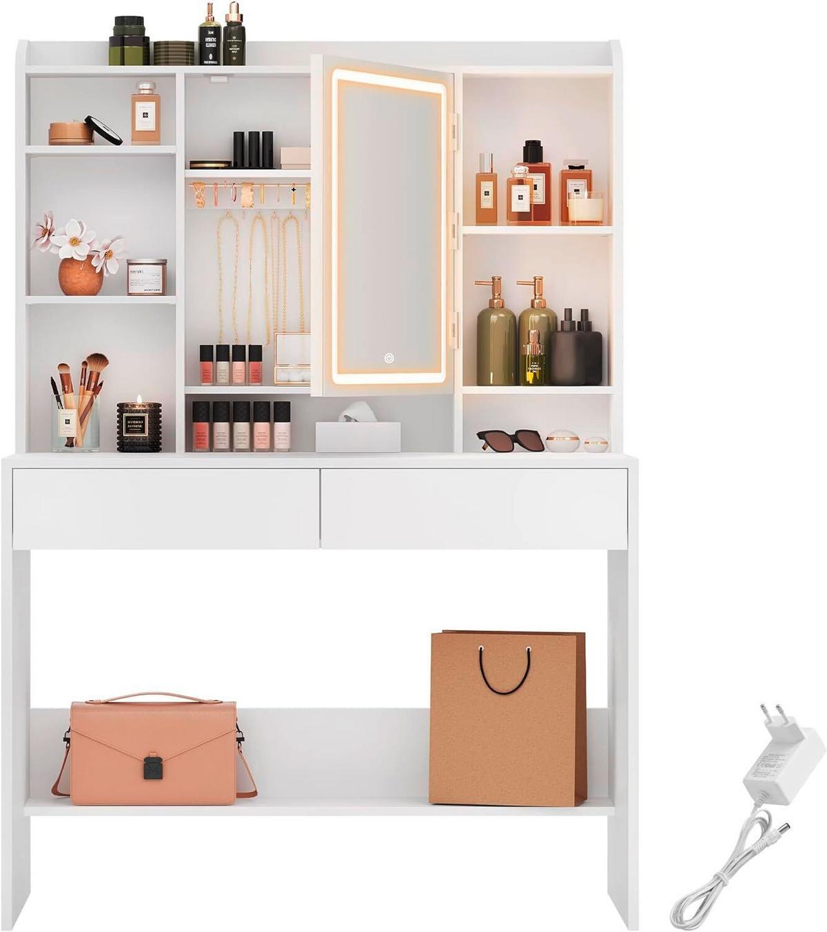 Schminktisch B: 40 cm Weiß - Weiß, Trend, Glas/Holzwerkstoff (90/40/144,7cm) - Boxxx