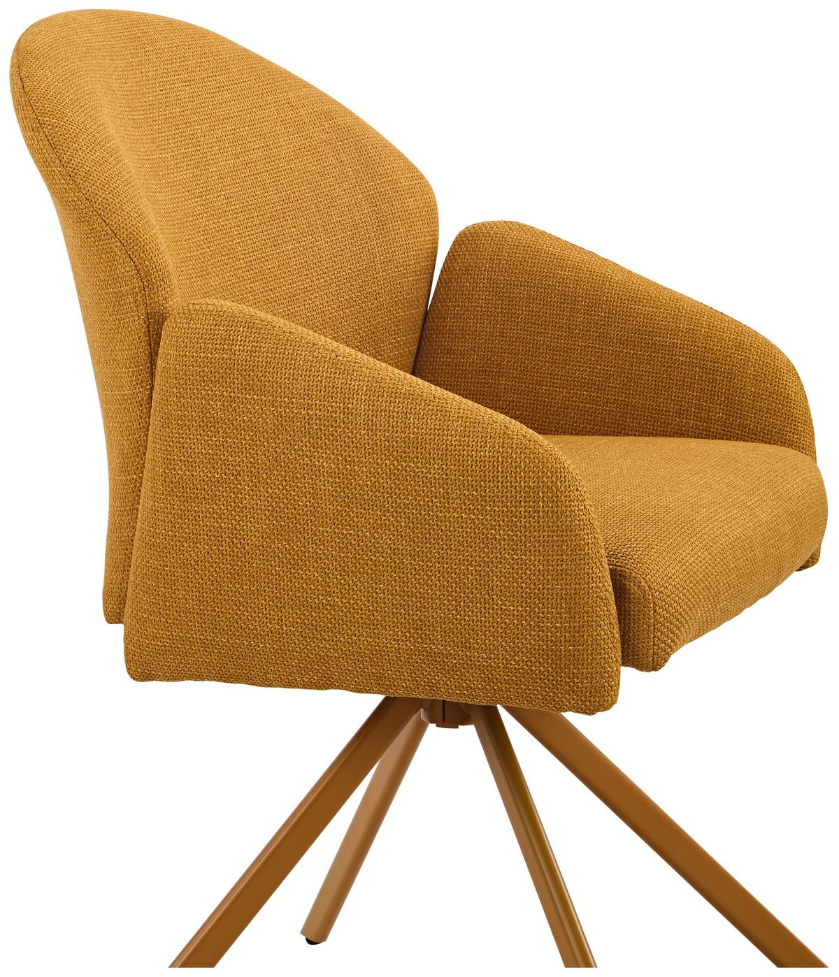 Armlehnstuhl Holly drehbar Webstoff Curry, B: 56,5 cm - Currygelb, MODERN, Textil/Metall (56,5/61/84cm)