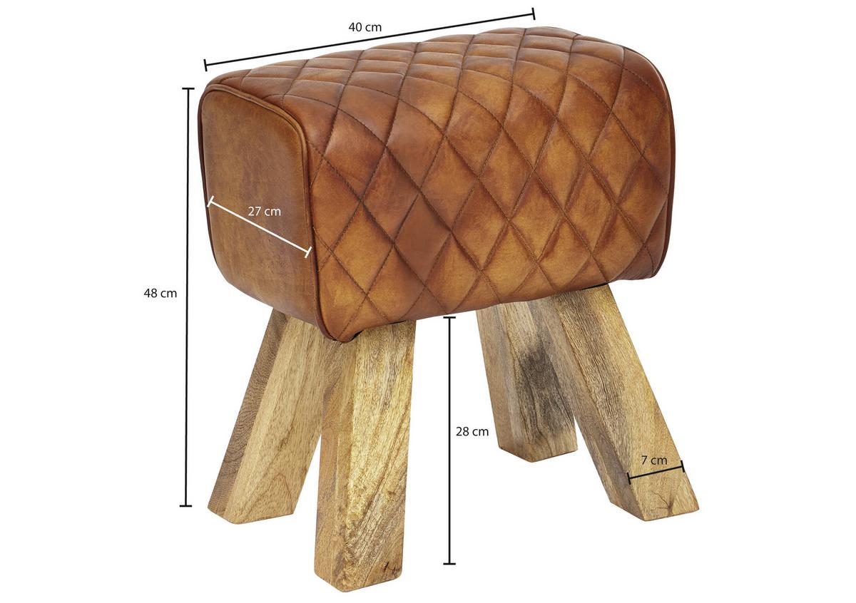 Taburetka Hocker pravá koža - hnedá/prírodná farba, Modern, koža/drevo (40/48/27cm) - MID.YOU