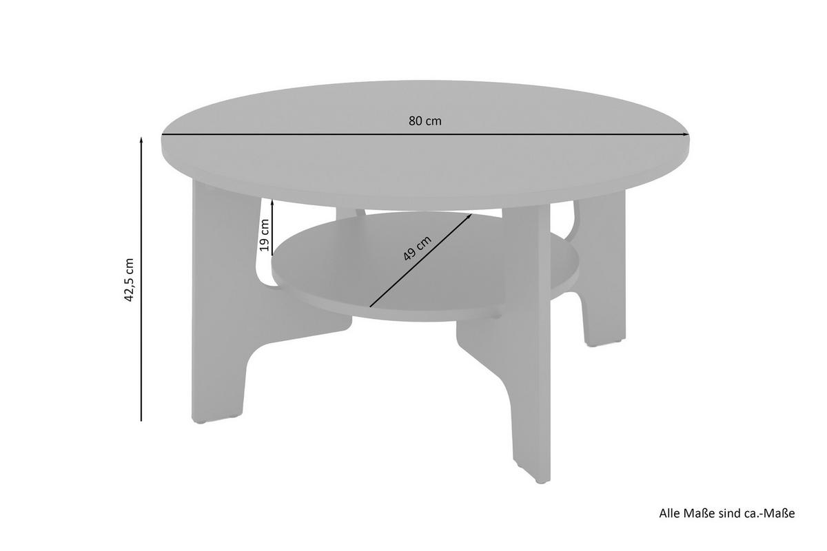 Couchtisch Rund Jonny Weiß - Weiß, KONVENTIONELL, Holzwerkstoff (80/80/42,5cm) - MID.YOU