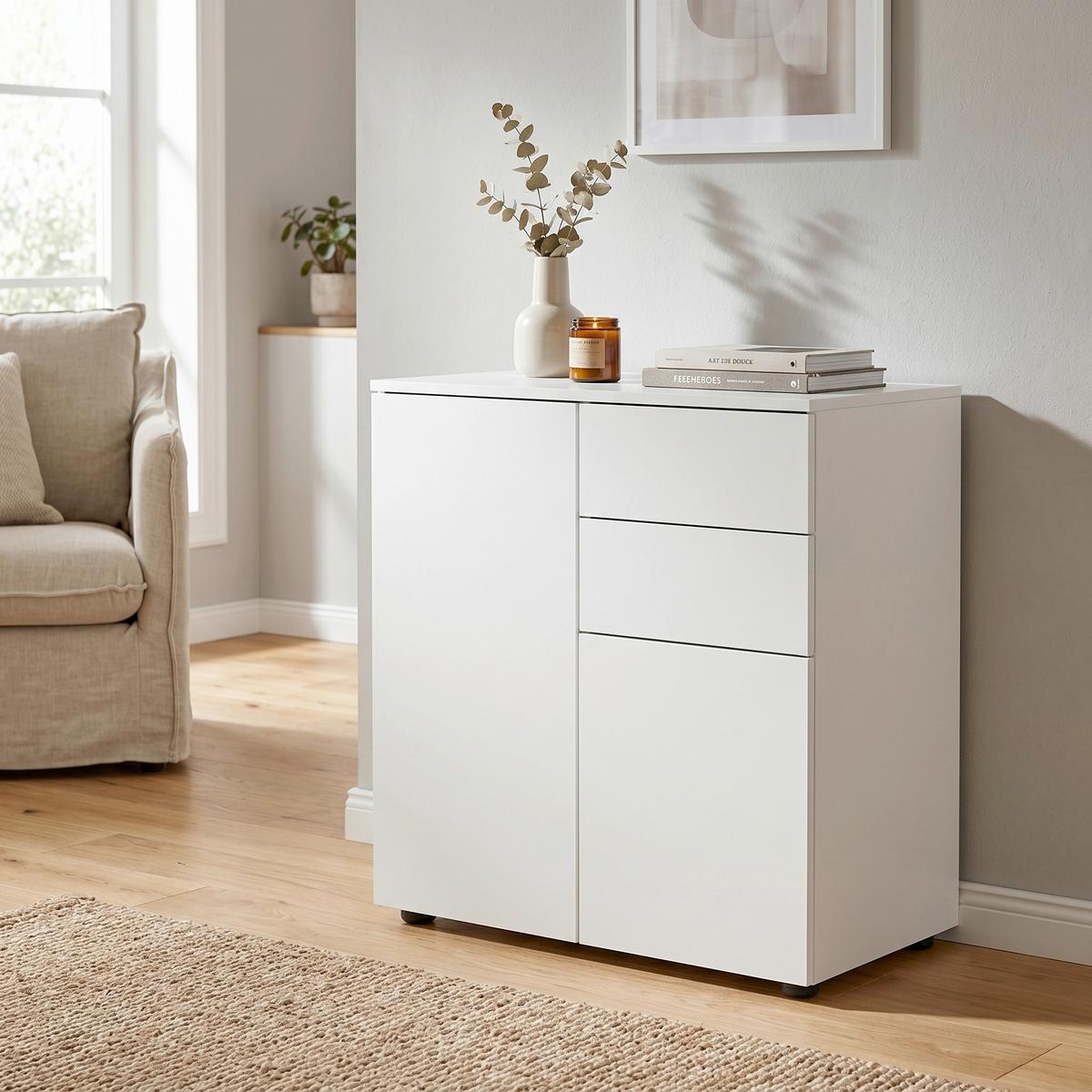 Kommode Dalrosa Weiß - Anthrazit/Weiß, MODERN, Holzwerkstoff (70/77/39cm) - MID.YOU
