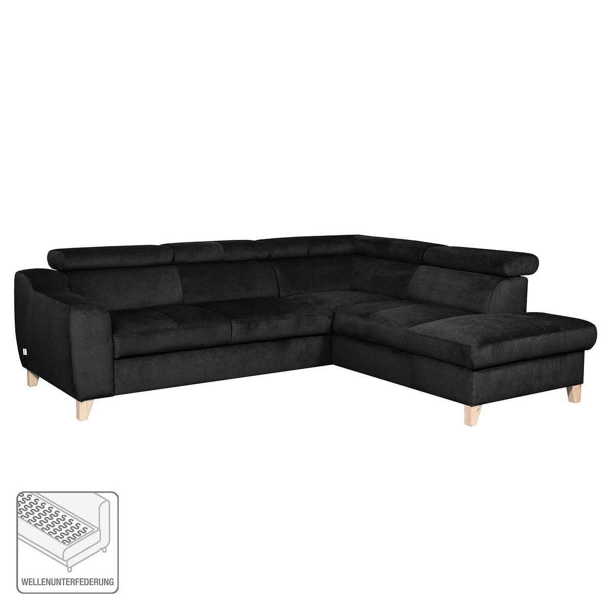 Ecksofa Aspen Webstoff Schwarz 245x208 cm - Buchefarben/Schwarz, Design, Textil (245/208cm) - Livetastic