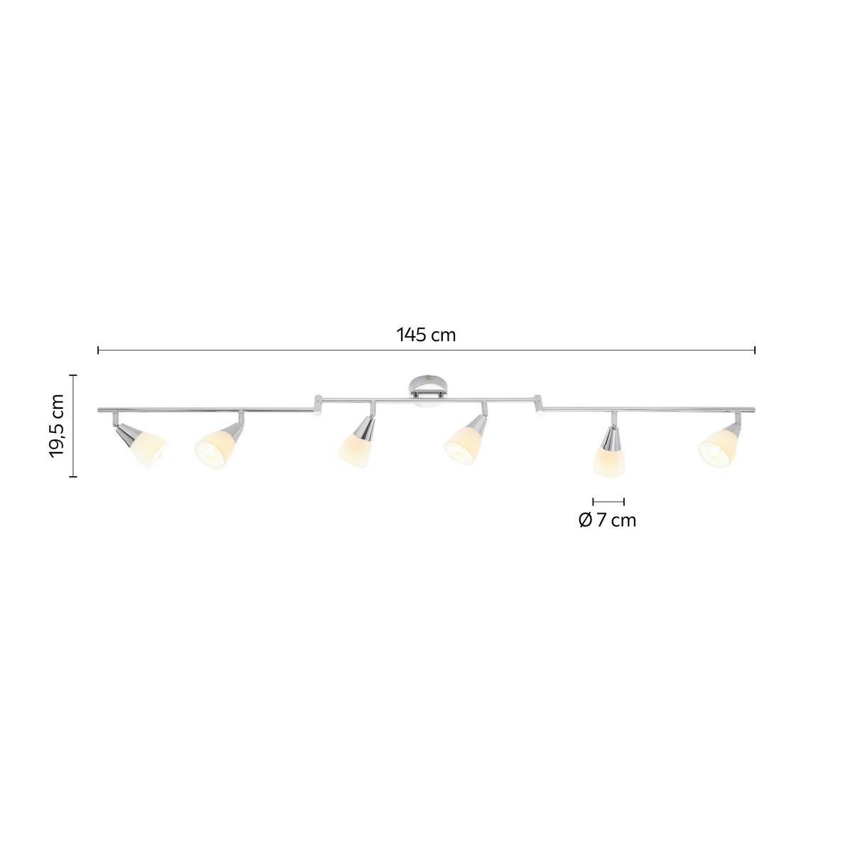 Strahler 6-Flammig verstellbar L: 145 cm - KONVENTIONELL, Glas/Metall (145/19,5/5cm) - Globo