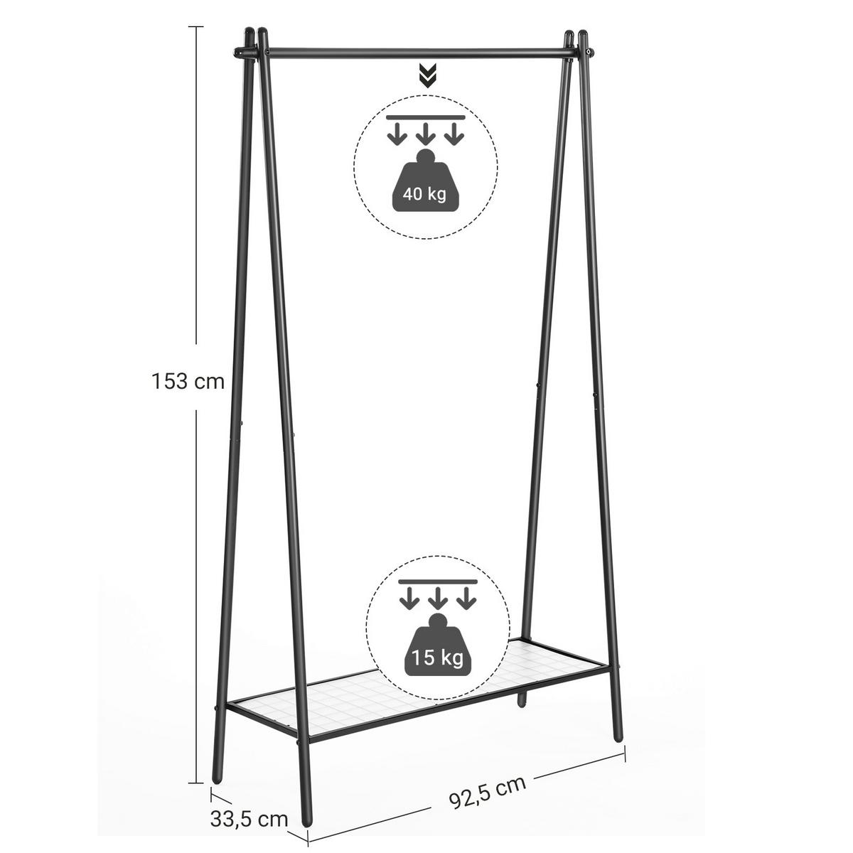 Kleiderständer Schwarz B: 92,5 cm - Schwarz, Basics, Kunststoff/Metall (92,5/153/33,5cm)