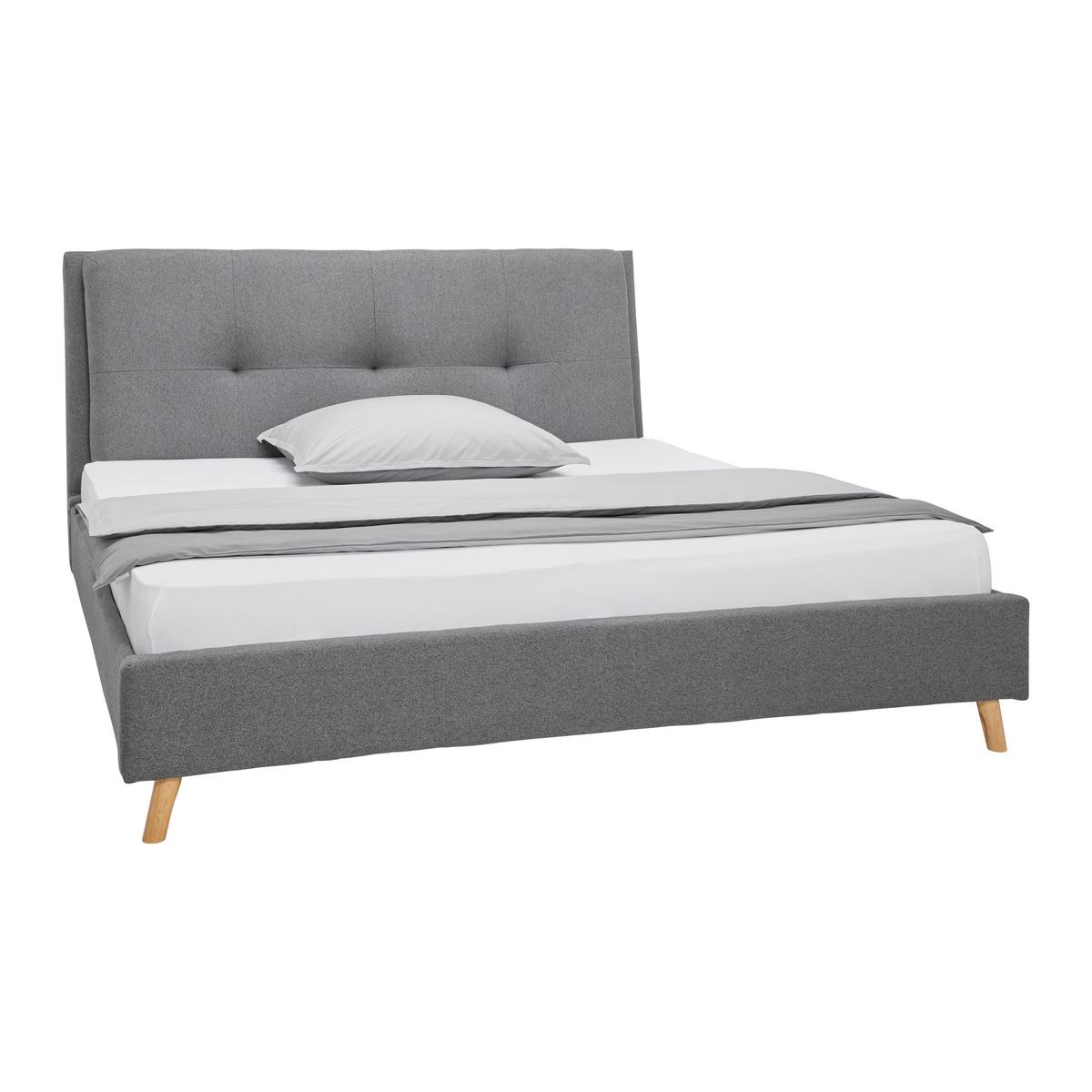 Nízka čalúnená posteľ CAMILLA 180x200 cm, sivá - sivá/prírodná farba, Modern, drevo/textil (180/200cm) - Bessagi Home