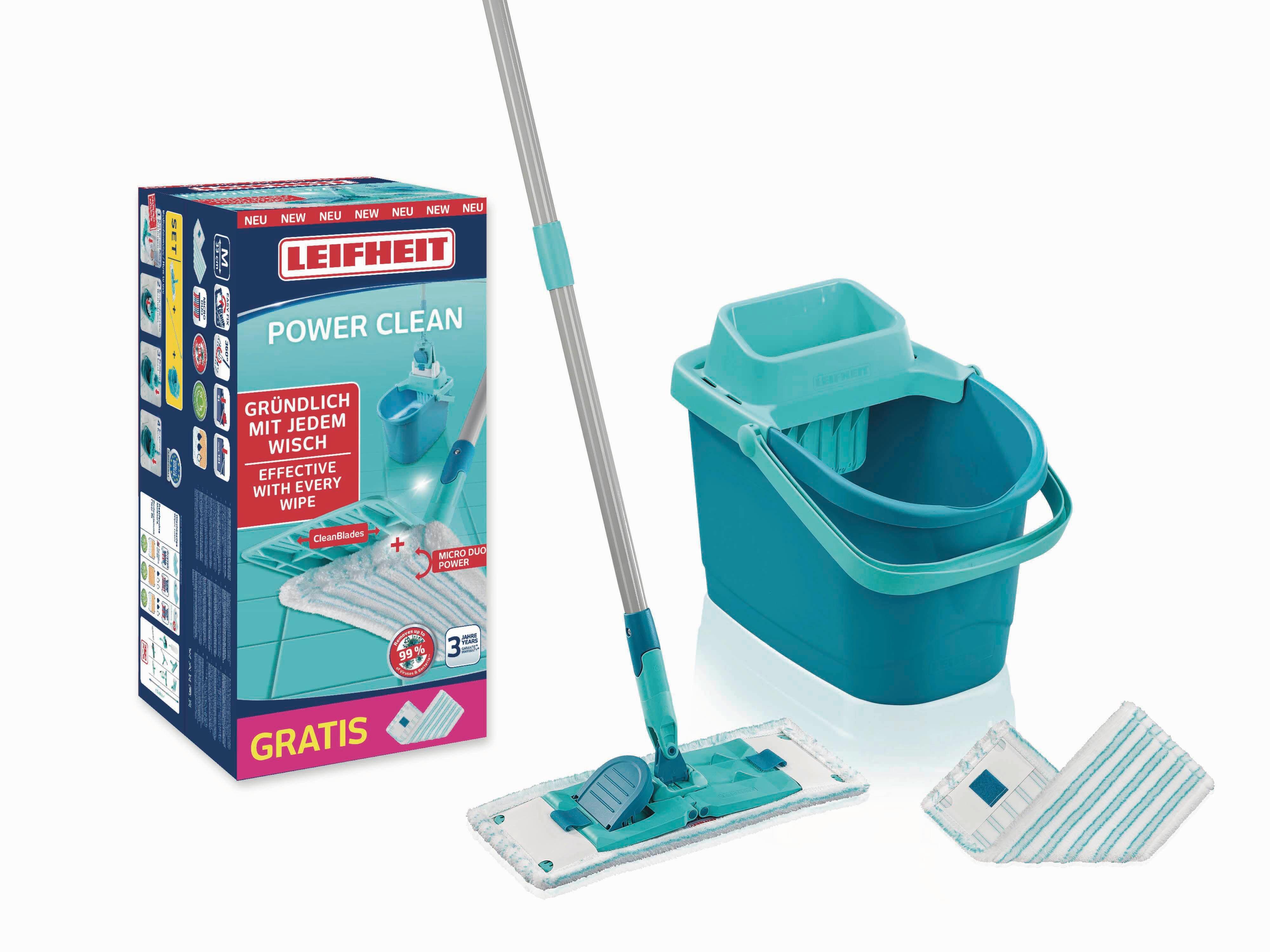 Bodenwischer Set Powerclean M - Türkis/Weiß, Basics, Kunststoff/Textil (33/148cm) - Leifheit