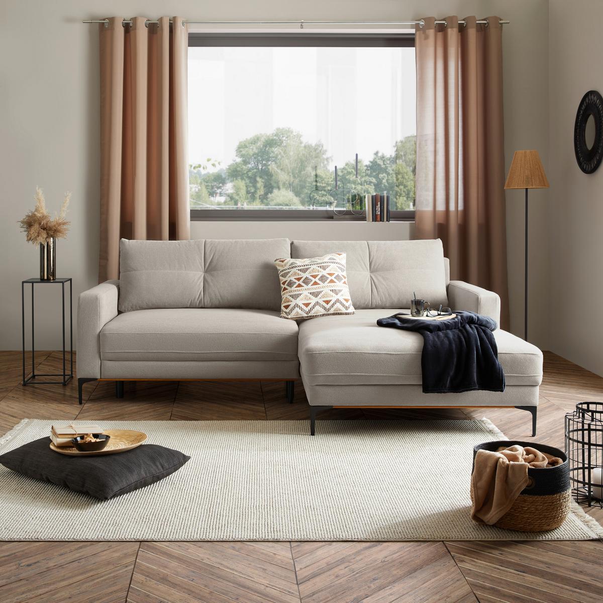 Rohová sedačka BERGAMO, pravá, béžová - černá/béžová, Moderní, kov/textil (238/162cm) - Ondega
