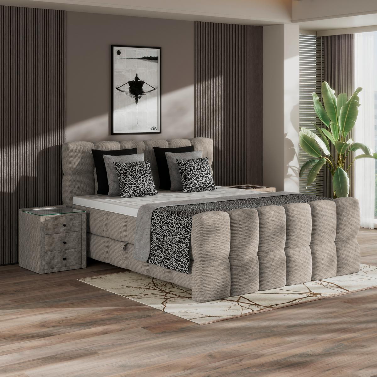 Boxspringbett Brisbane inkl. Bettkasten 200x200 - Beige, Trend, Holz/Holzwerkstoff (200/220cm) - Sembella