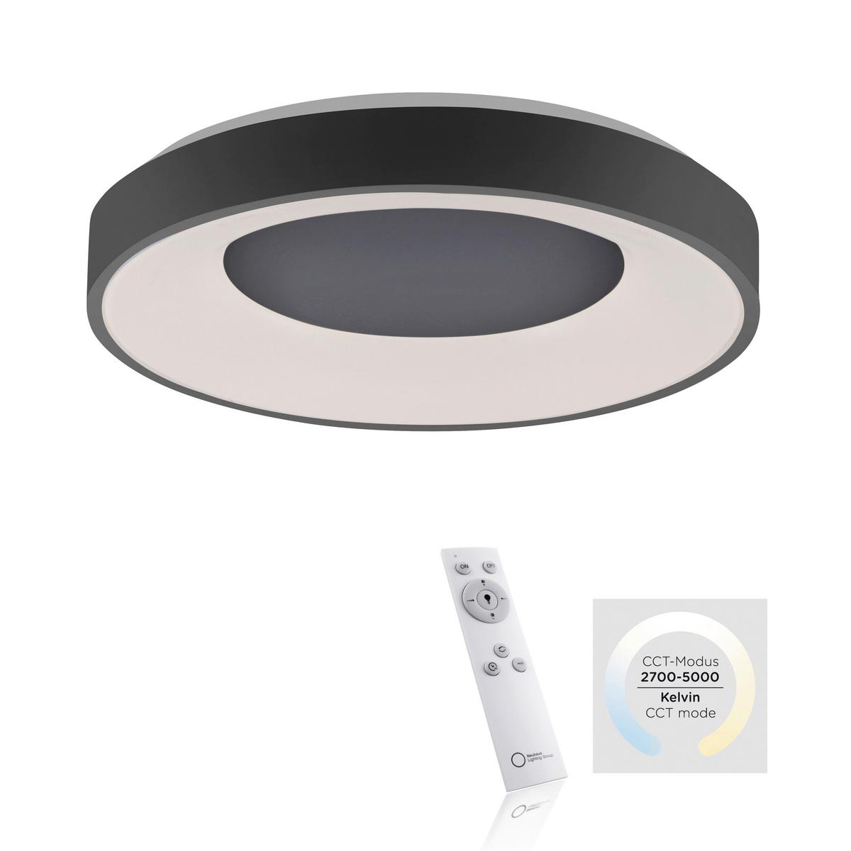 Led-deckenleuchte Anika Ø 48 Cm Dimmbar Mit Fernbedienung - Anthrazit, Basics, Kunststoff/Metall (48/7,8cm)