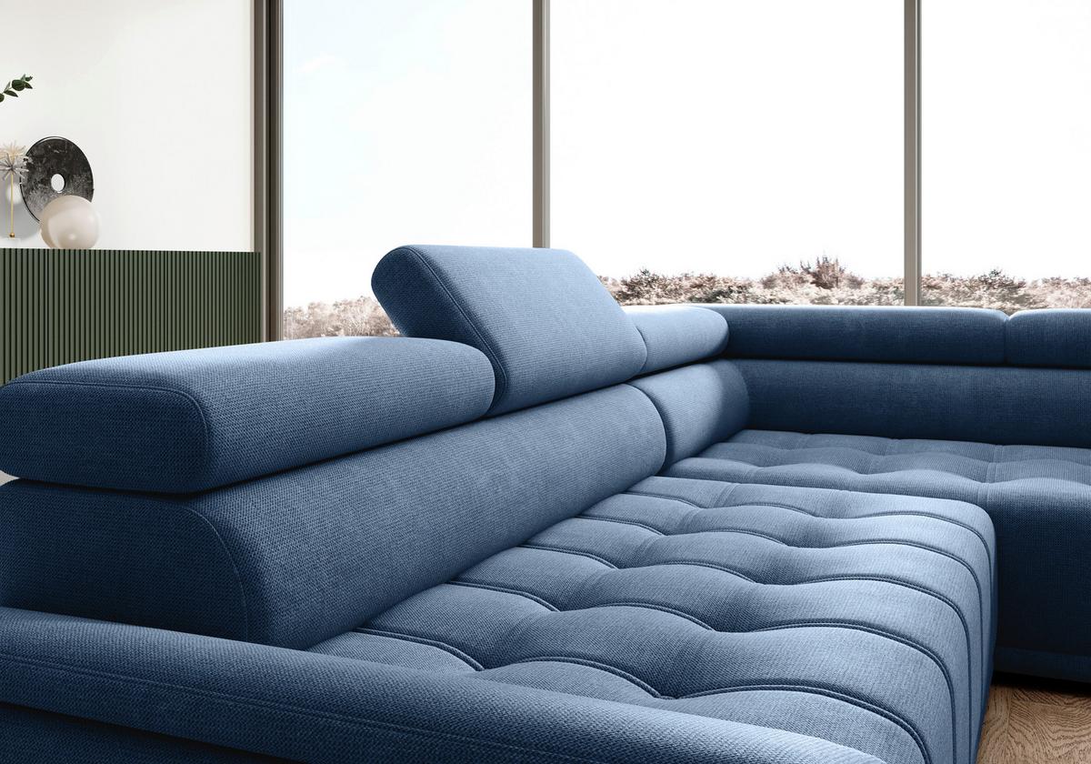 Rohová sedačka GRINALDI, pravá, tmavomodrá - čierna/tmavomodrá, Modern, textil/plast (283/106cm) - Premium Living