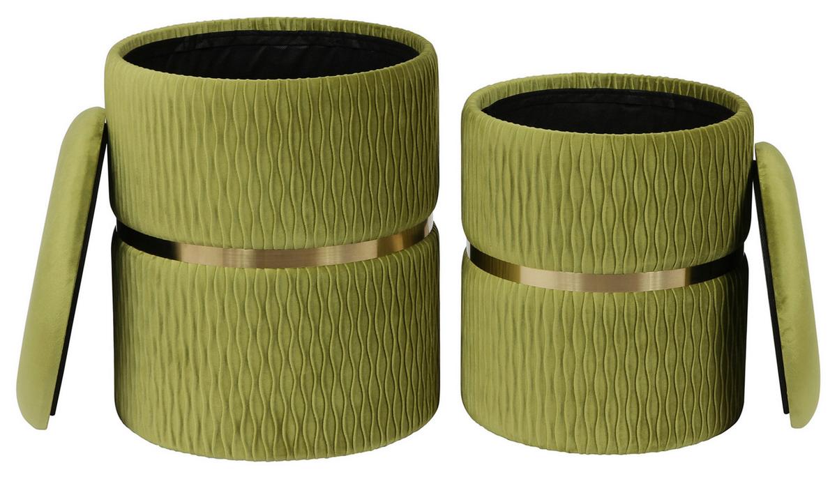 Hockerset Milas 100 2-teilig Grün D: 36/31,5 Cm - Goldfarben/Grün, KONVENTIONELL, Textil/Metall (31,5+36cm) - Kayoom