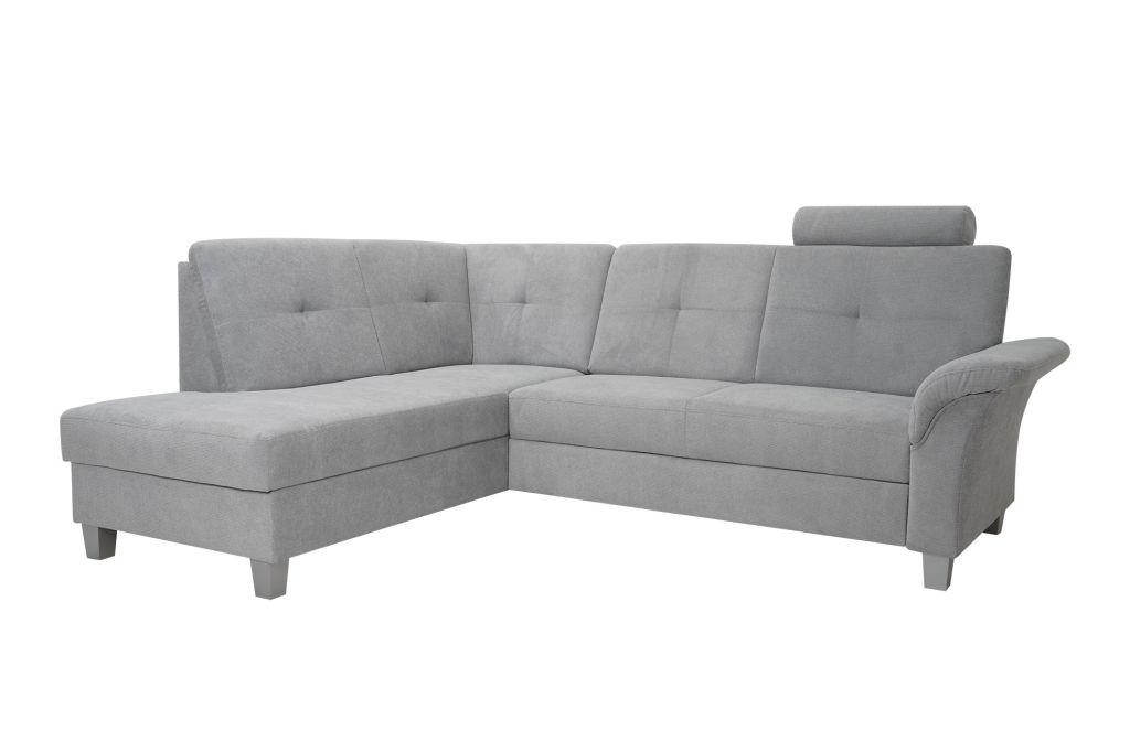 Rohová sedačka PORTLAND, ľavá, strieborná - svetlosivá/strieborná, Konventionell, drevo/textil (196/245cm)