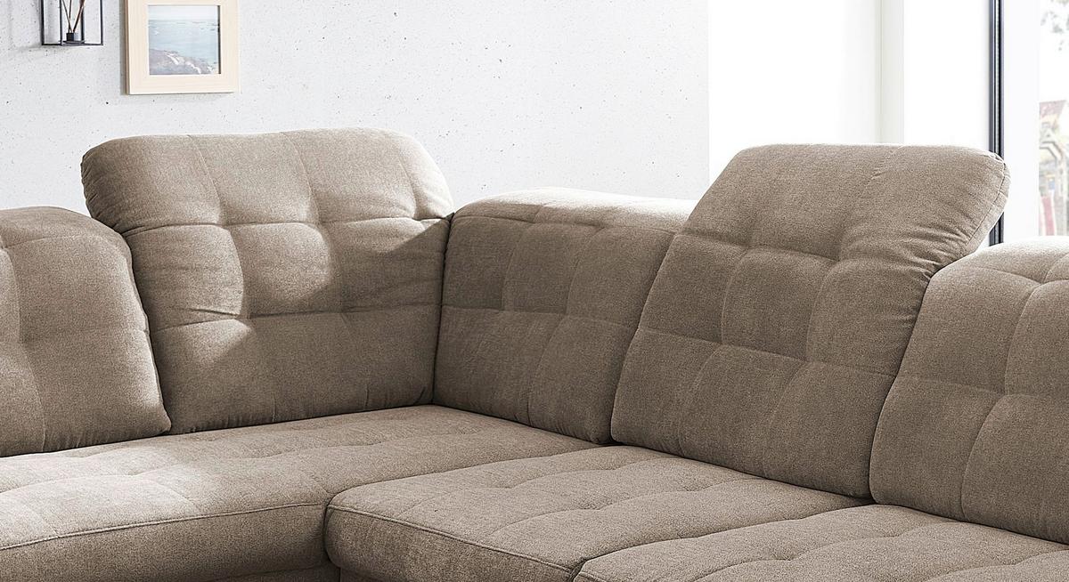Wohnlandschaft Zira Mit Schlaffunktion Taupe - Taupe/Chromfarben, Design, Textil (212/330/169cm) - Livetastic