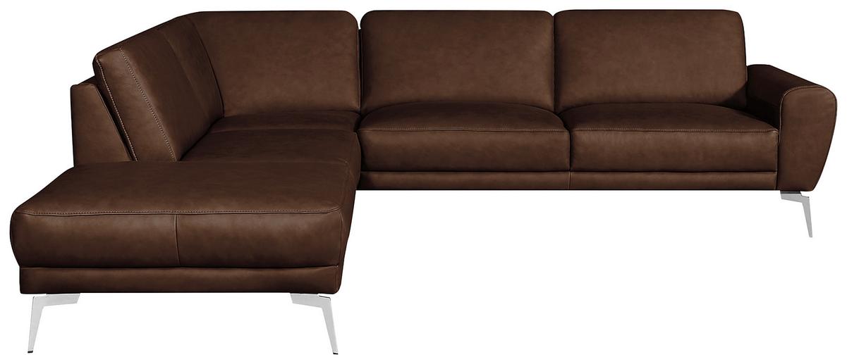 Ecksofa Spring D. Braun Schwarz, S: 250 cm - Chromfarben/Dunkelbraun, Design, Leder (250/273cm) - Livetastic