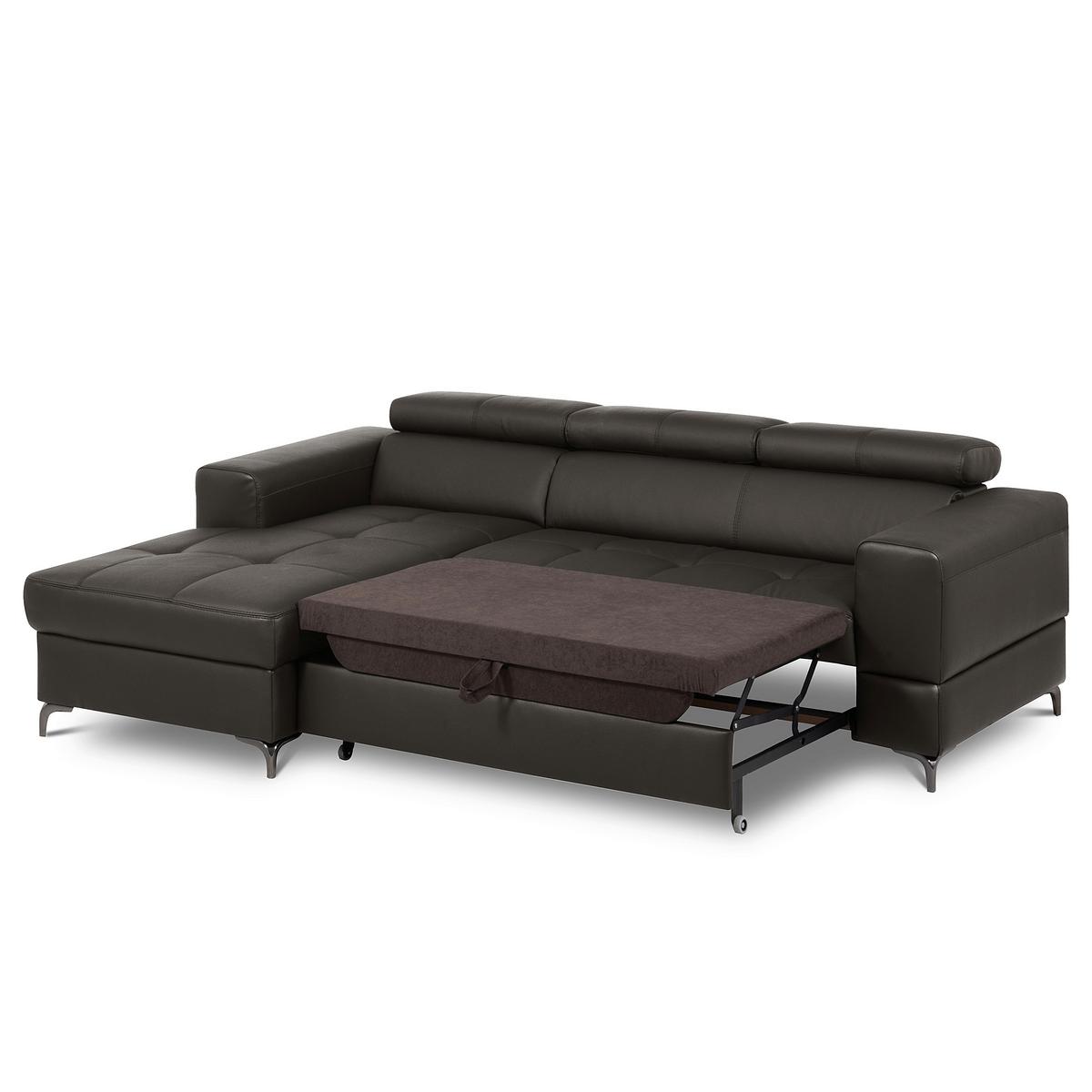 Ecksofa Torino Teilleder Dunkelbraun 173x247 - Dunkelbraun/Schwarz, Design, Leder/Textil (173/247cm) - Livetastic