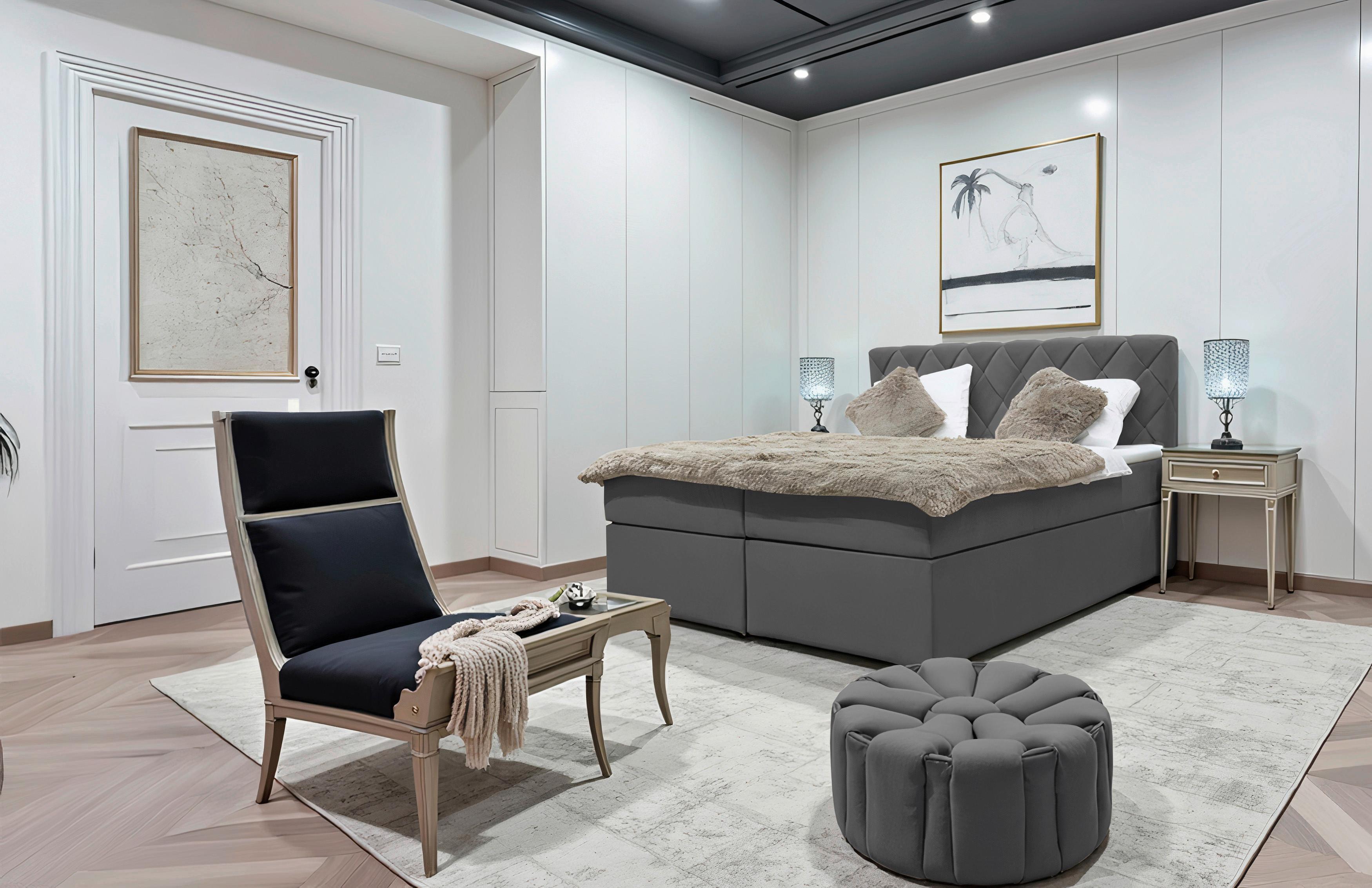 Boxbett Capri Graphitfarben, Lf: 180x200 cm - Graphitfarben, MODERN, Textil (180/200cm) - Livetastic
