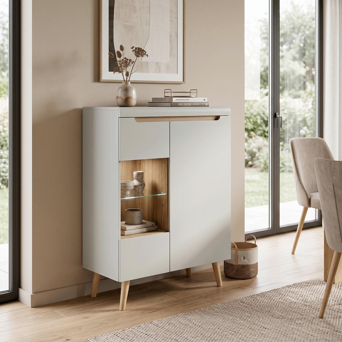 Highboard Svante Torge Grün/Eichefarben B: 90 cm - Eichefarben/Grün, Design, Holzwerkstoff (90/134/40cm) - MID.YOU
