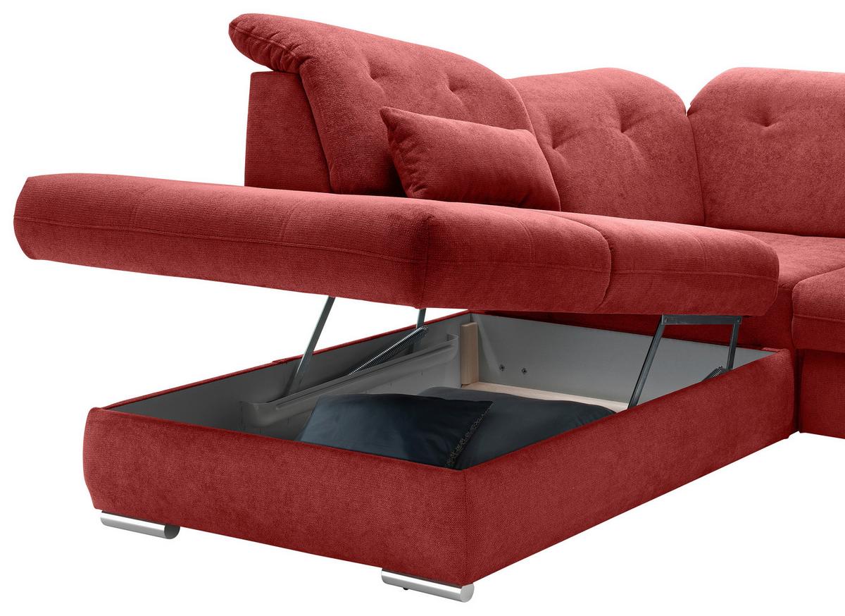 Wohnlandschaft Dalida Rot U: 254x376x195 Cm - Chromfarben/Rot, MODERN, Textil (254/376/195cm) - Livetastic