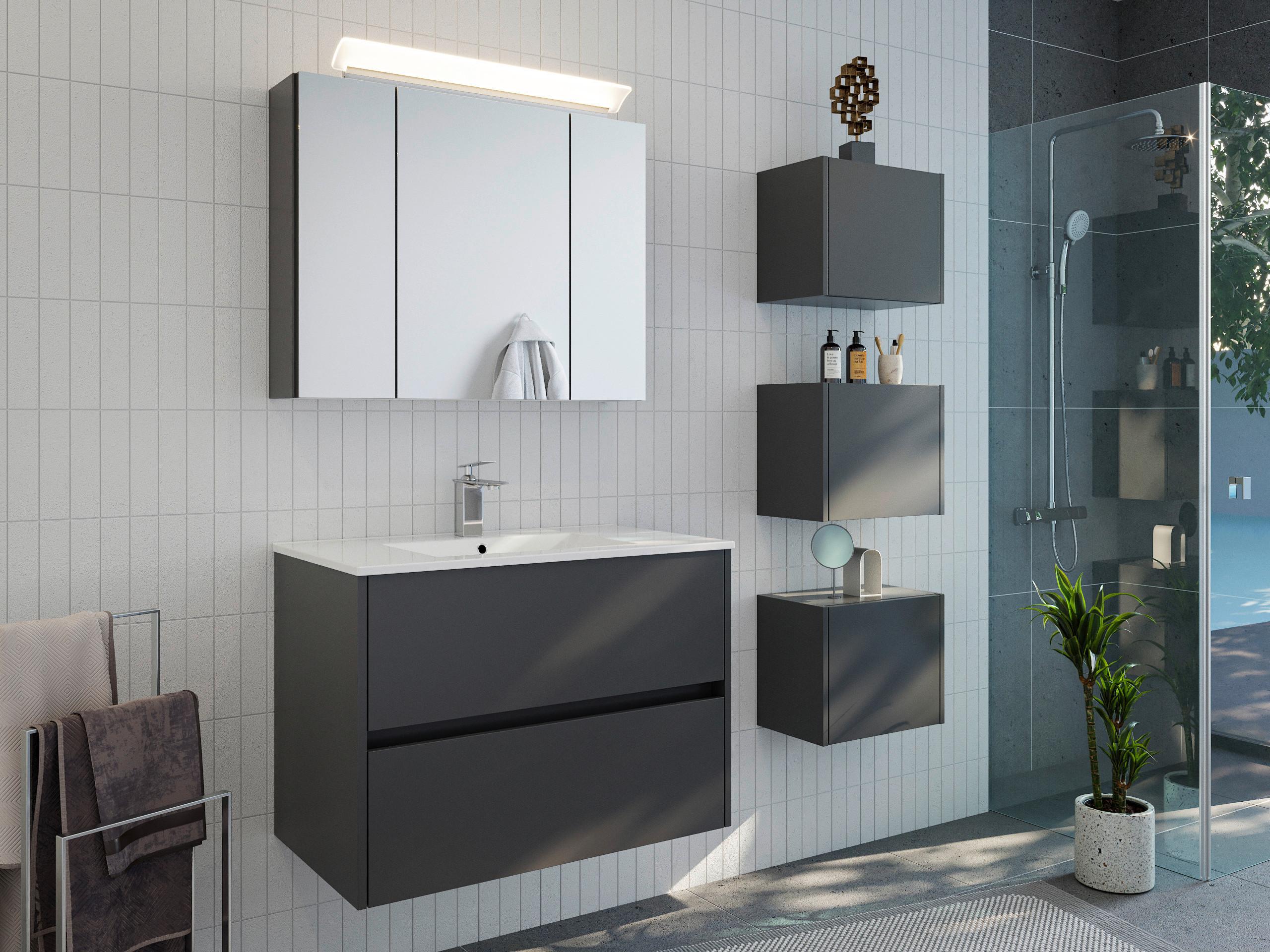 BADEZIMMER Limes, Graphitfarben B: 80 cm - Graphitfarben/Weiß, Basics, Keramik/Holzwerkstoff (80cm) - MID.YOU