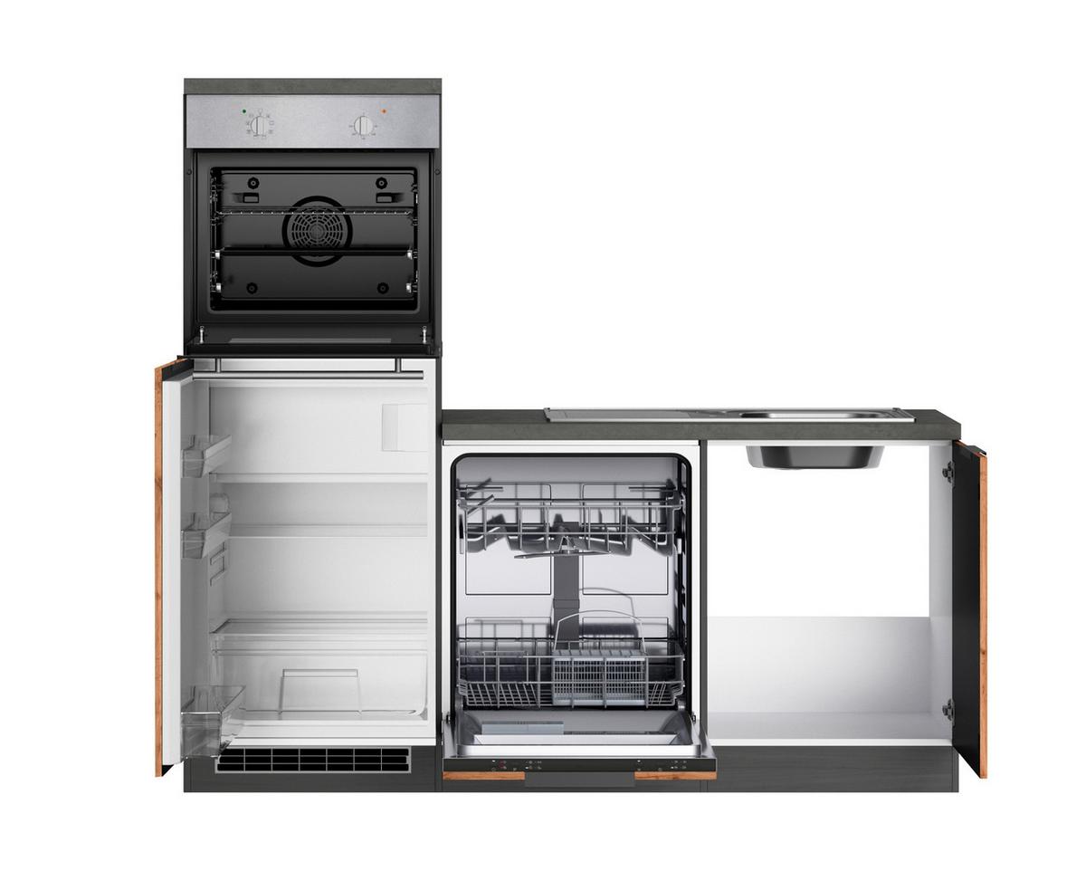 Eckküche Liverpool Graphit/ Eiche Dekor S: 240x240 cm - Schieferfarben/Eiche Wotan, Basics, Holzwerkstoff (240/240cm) - Held