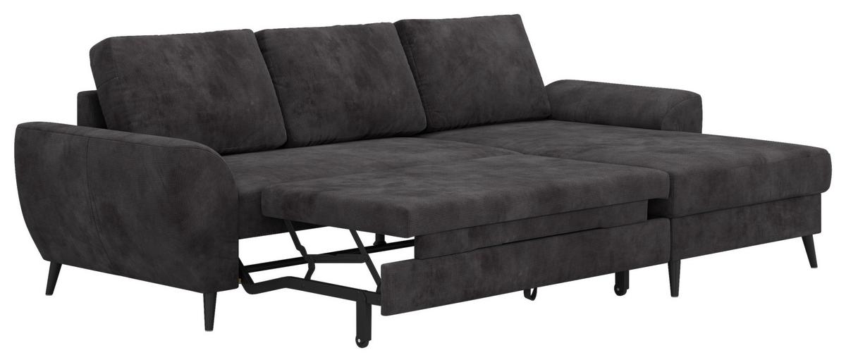 Ecksofa mit Bettfunktion Terra Chenille schwarz, B: 255cm - Schwarz, Trend, Textil (255/154cm) - MID.YOU