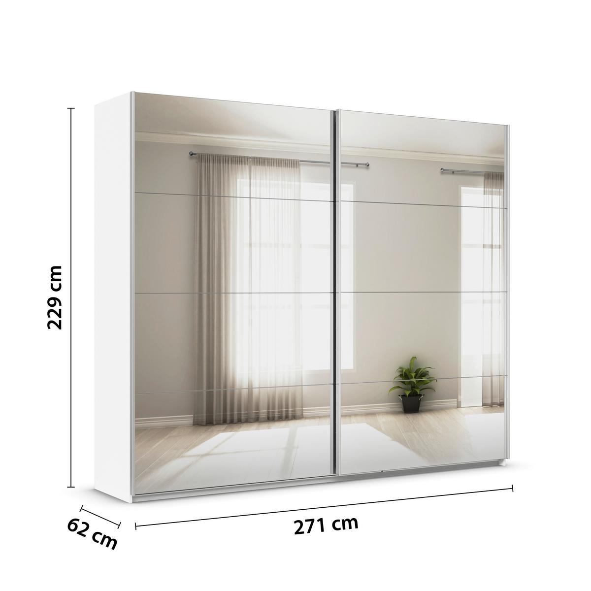 Schwebetürenschrank Mit Spiegel B: 271cm Feldkirch - Silberfarben/Weiß, MODERN, Glas/Holzwerkstoff (271/229/62cm)