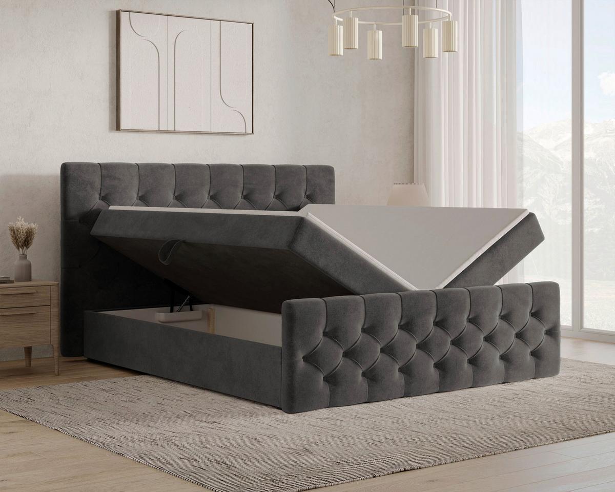 BOXBETT Karo Anthrazit 160x200cm - Anthrazit/Schwarz, MODERN, Holz/Kunststoff (160/200cm) - MID.YOU