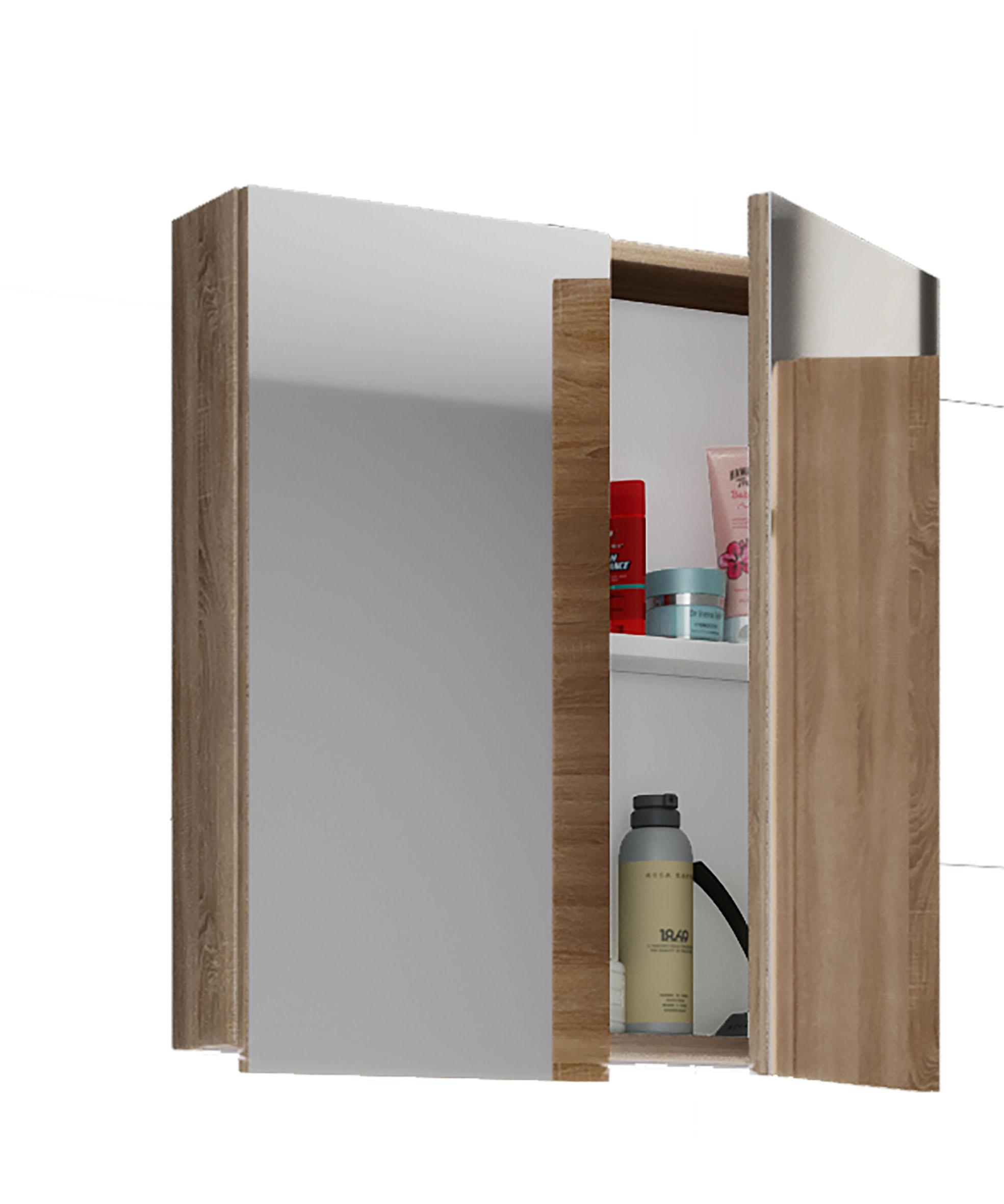 Spiegelschrank 2-Türig, 80x59x12cm, Sonoma Eiche Dekor - Sonoma Eiche, Basics, Glas/Holzwerkstoff (80/59/12cm) - MID.YOU