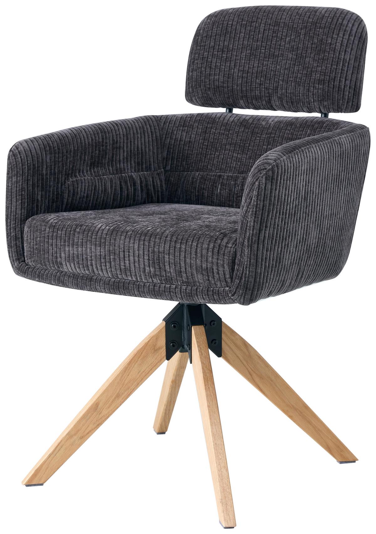 Armlehnstuhl Mattis Cord anthrazit, B: 60 cm - Anthrazit/Naturfarben, KONVENTIONELL, Holz/Textil (60/90/69cm) - Livetastic