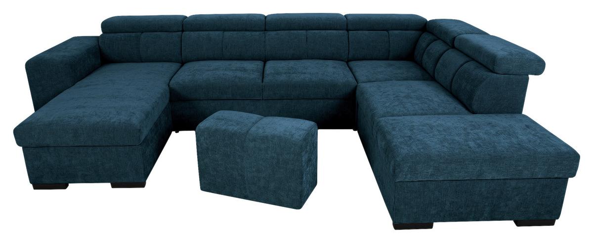 Wohnlandschaft Sirus XL blau, 219x334cm - Blau/Eichefarben, KONVENTIONELL, Holz/Holzwerkstoff (219/334/77cm)