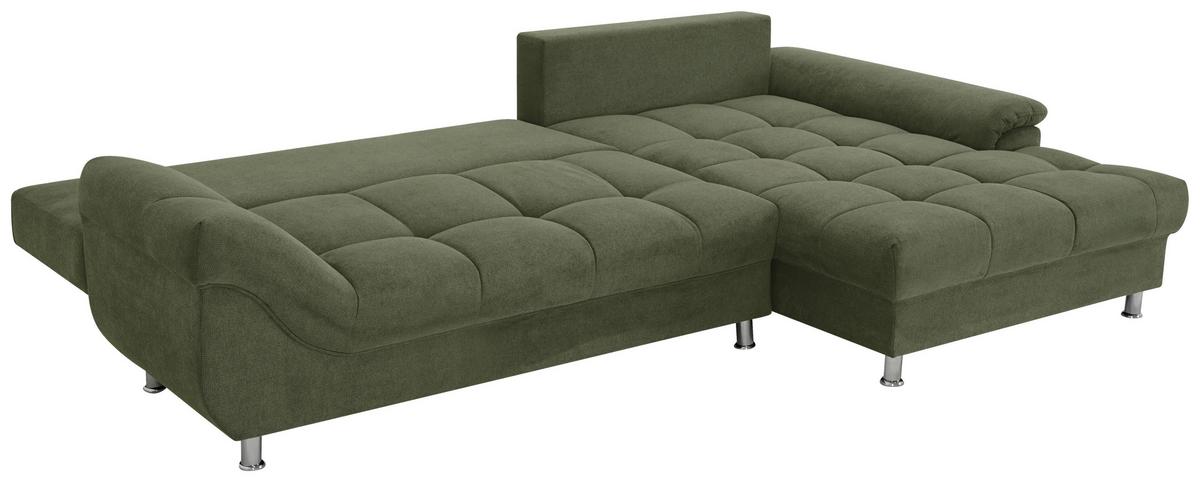 Rohová sedačka ERICE, pravá, zelená - zelená/barvy chromu, Design, textil/plast (312/198cm)