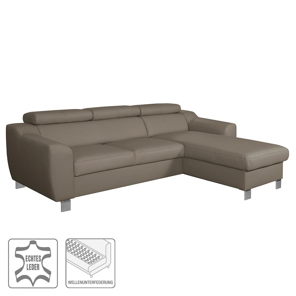 Ecksofa Aspen Taupe S: 242 Cm - Taupe/Chromfarben, Design, Leder/Textil (242/176cm) - Livetastic