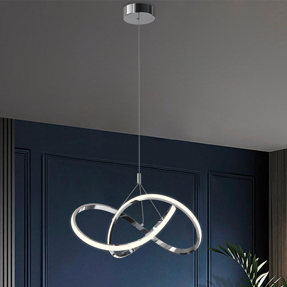 LED-Hängeleuchte Loop Klar Chromfarben L: 50 cm - Klar/Chromfarben, Design, Glas/Metall (50/50/150cm)