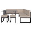 Loungegarnitur 5-Tlg Genf Metall/Textil/Glas mit Kissen - Hellgrau/Grau, MODERN, Glas/Textil (213/136cm) - Beldano