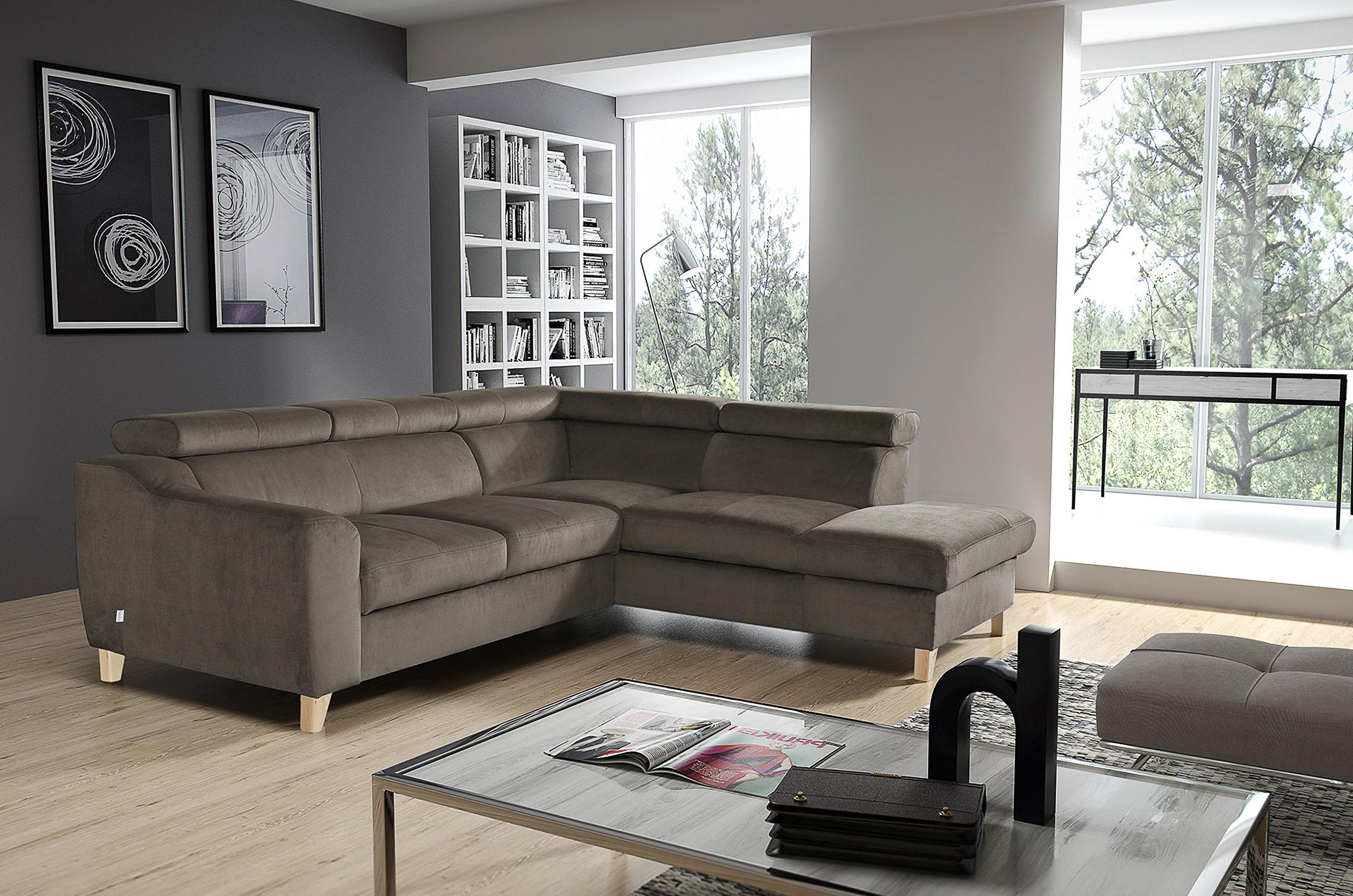 Ecksofa Aspen Mit Bettkasten Webstoff Graubraun 245x208 Cm - Graubraun/Buchefarben, Design, Textil (245/208cm) - Livetastic