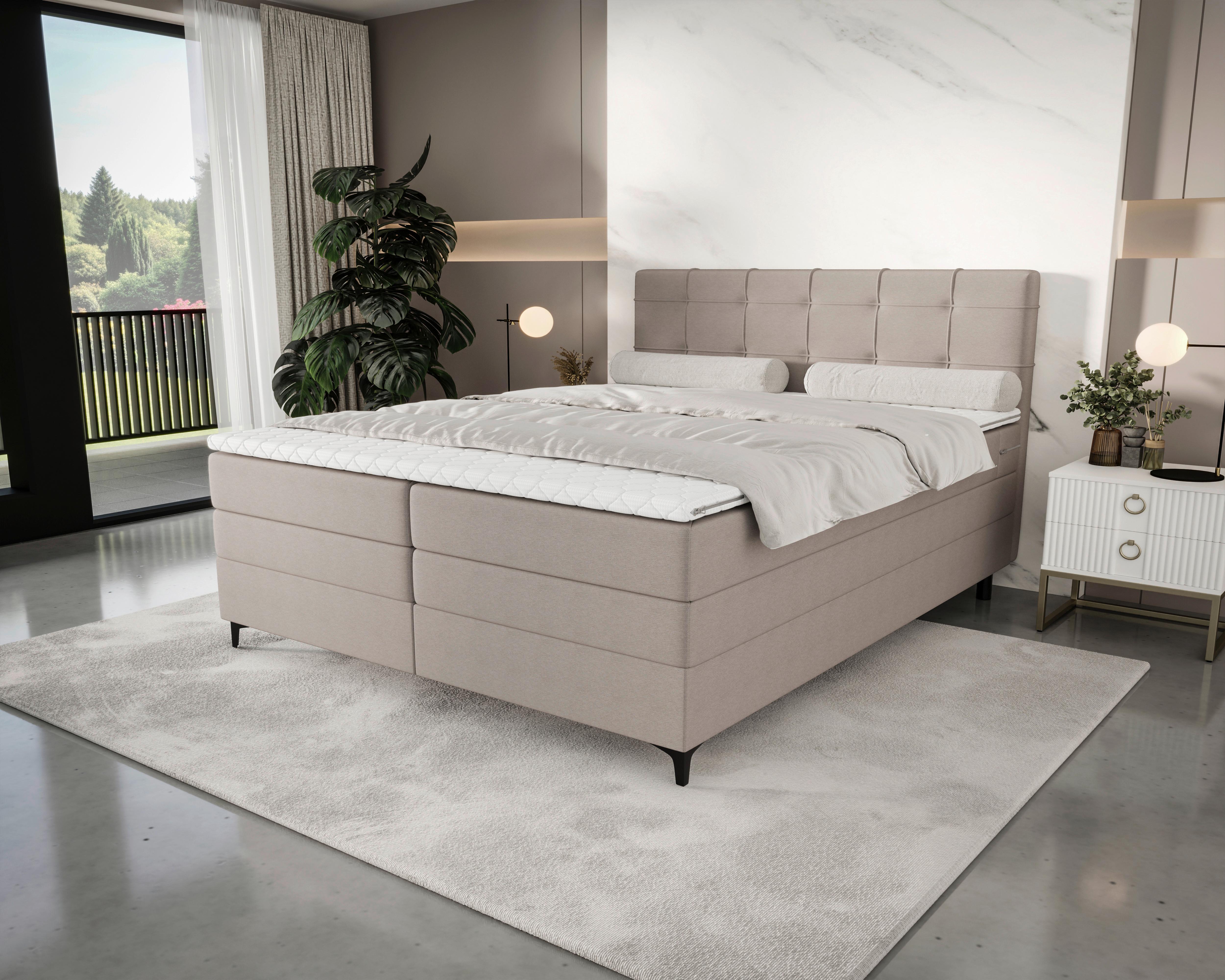 Boxspringbett Mitto mit Topper 160x200 cm - Lavagrau/Schwarz, KONVENTIONELL, Textil/Metall (160/200cm)