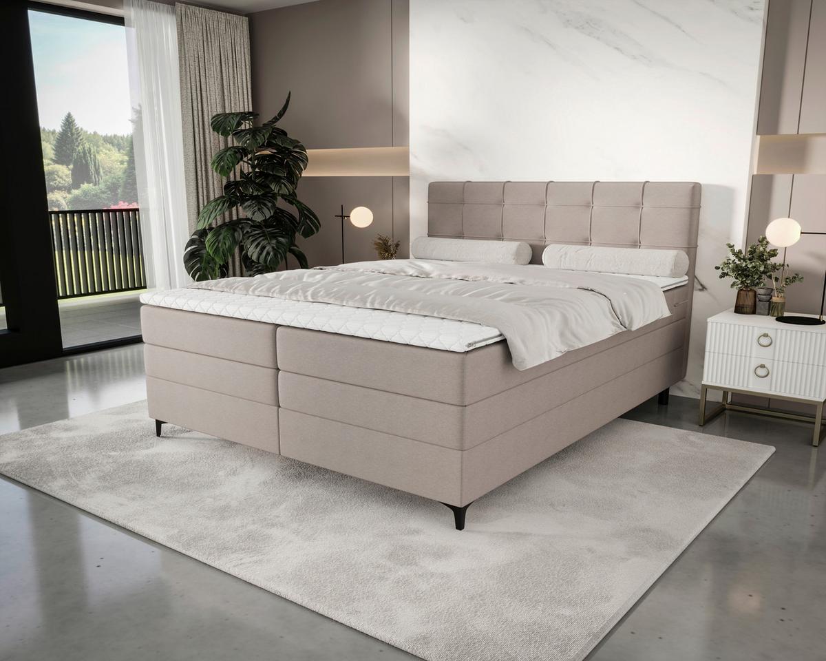 Boxspringbett Mitto mit Topper 160x200 cm - Lavagrau/Schwarz, KONVENTIONELL, Textil/Metall (160/200cm)