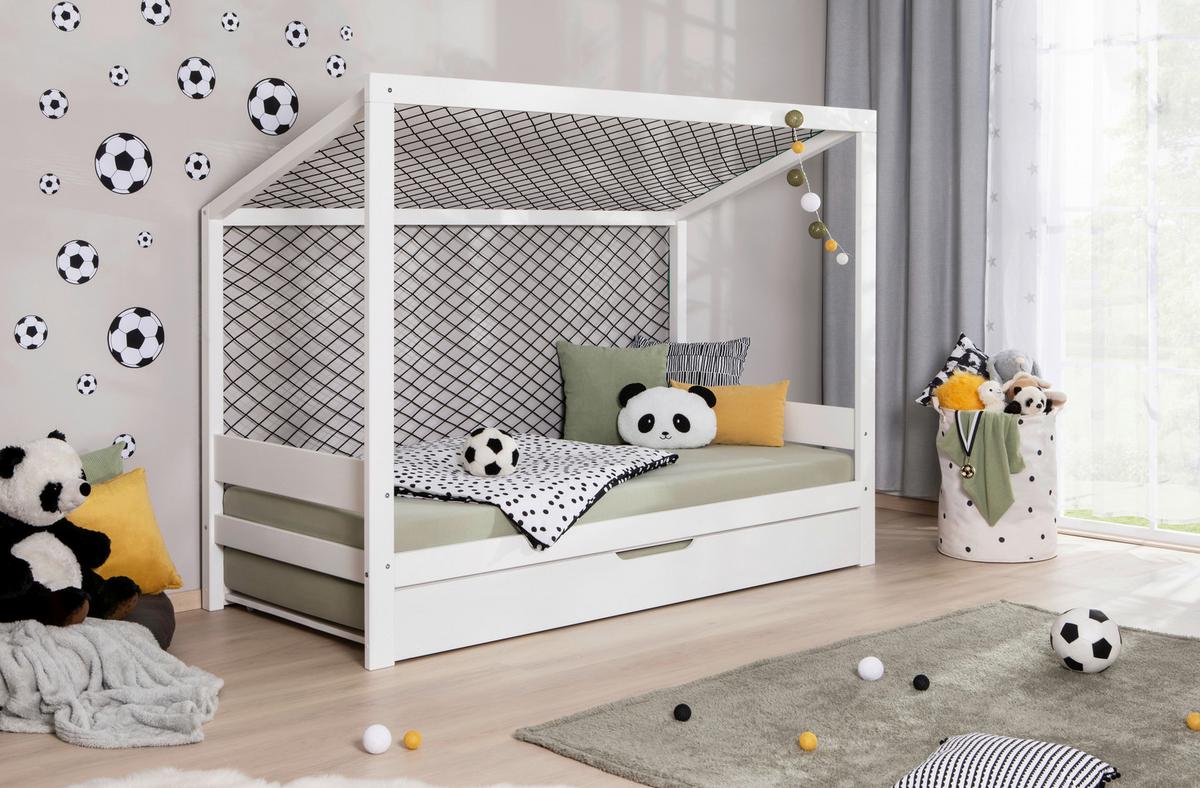 Bodenbett mit Bettkasten 90x200 cm Weiß - Weiß, MODERN, Holz/Textil (90/200cm) - MID.YOU