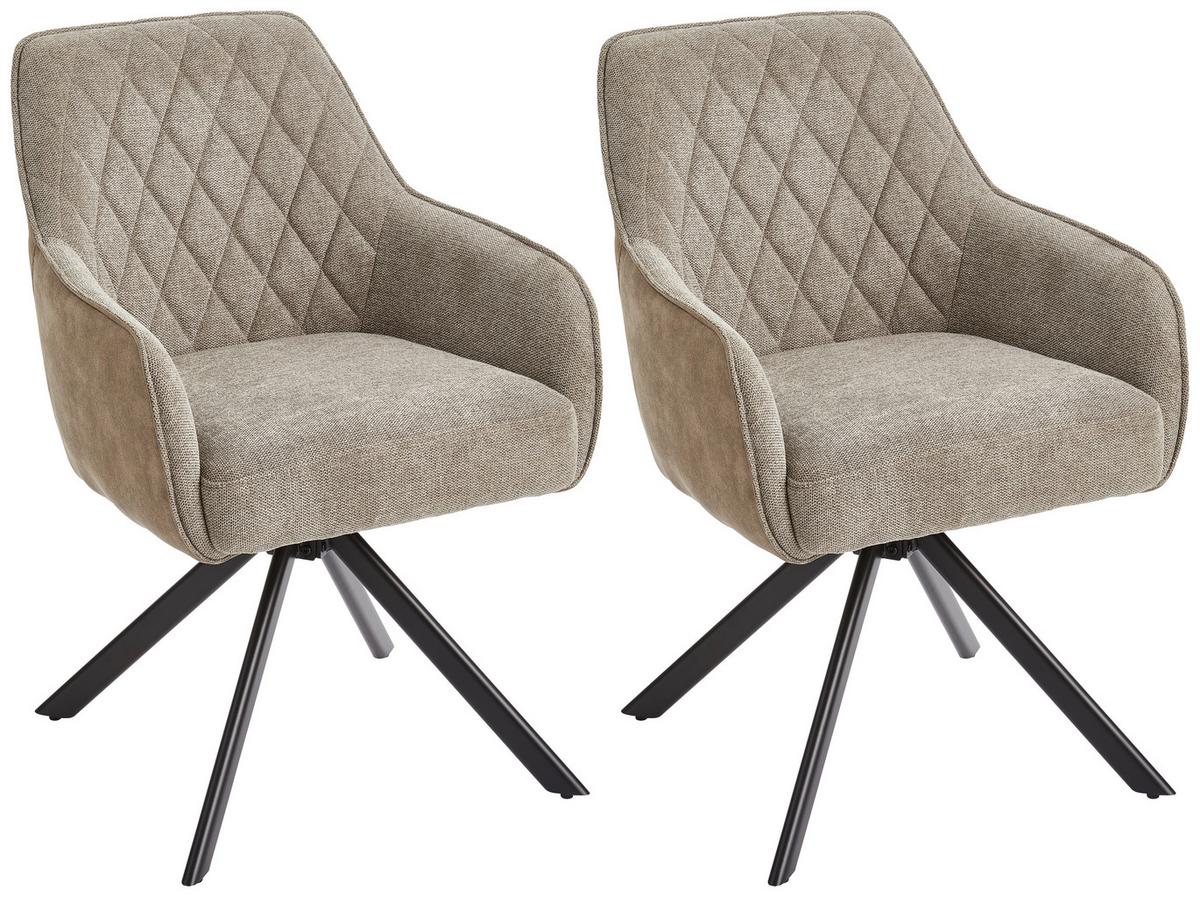 Armlehnstuhl Jule Grau/braun Sitzfläche Drehbar 2er Set - Schwarz/Braun, MODERN, Holz/Textil (60/87/65cm) - Livetastic