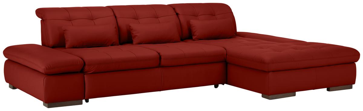 Rohová sedačka SANFINO, pravá, červená pravá kůže - barvy chromu/červená, Konvenční, kov/kůže (305/199cm) - Premium Living