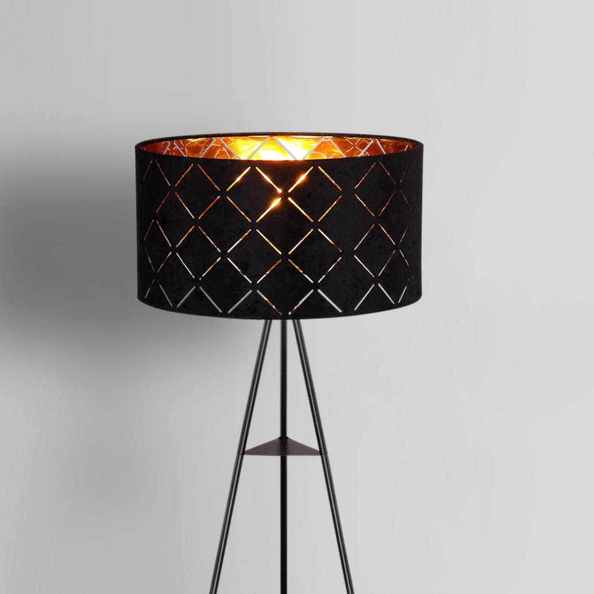 Stehlampe Lorena Schwarz, Dreibeinig Mit Samtbezug - Schwarz, ROMANTIK / LANDHAUS, Textil/Metall (69/149cm) - James Wood