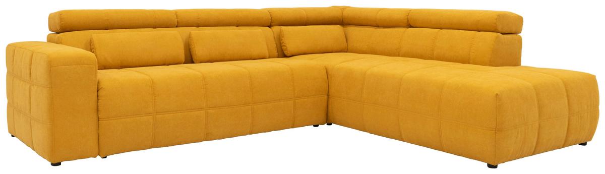 Ecksofa + Kopfteilverstellung Brandon Orange Mikrofaser - Schwarz/Orange, Design, Textil (275/228cm) - MID.YOU