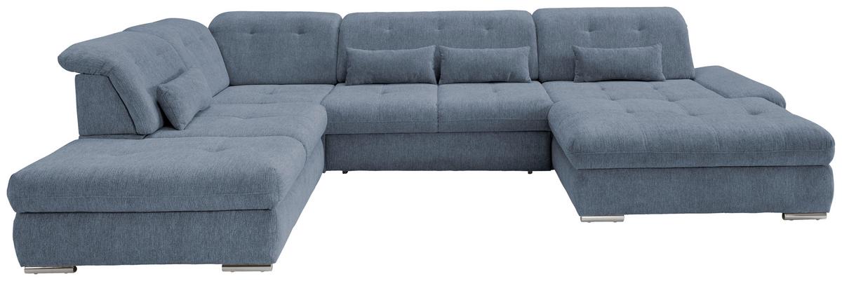 Wohnlandschaft Dalida Mit Schlaffunktion Hellblau - Chromfarben/Hellblau, Design, Textil (254/376/195cm) - Livetastic